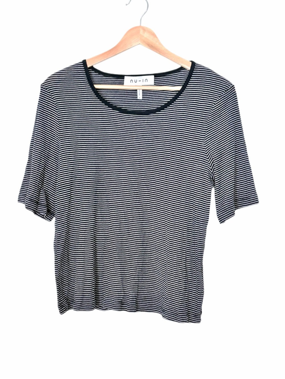 nu-in Short-Sleeve Striped Crewneck T-Shirt Parisian-style Medium Black White